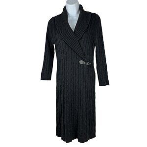 Ellen Tracy Gray Cable Knit Sweater Dress With Buckle Detail Size Medium